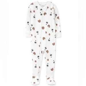 Carter's Zip One-Piece 100% Cotton Footed Pajamas Milk & Cookies Print 3T